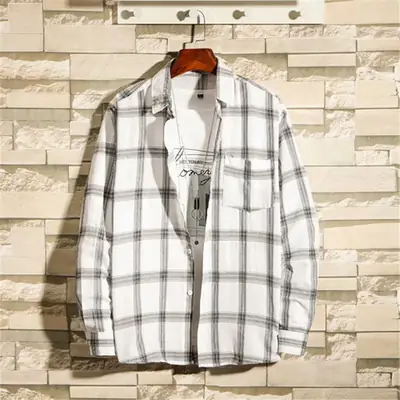 2020 Korean Style Plaid Jacket Men Black White