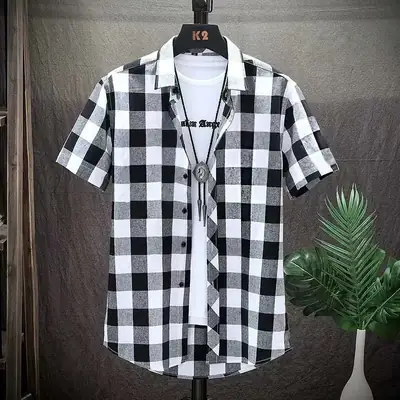 Men's Red Plaid Slim Fit Long Sleeve Shirt