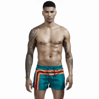 Men Black Orange Striped Shorts Loose Fit Casual