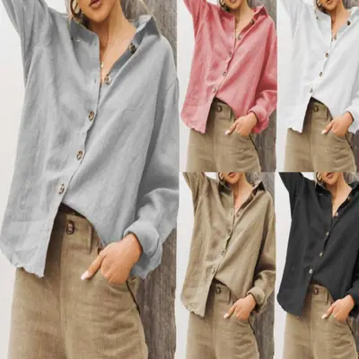 2025 Autumn Linen Long-Sleeve Shirt Pink