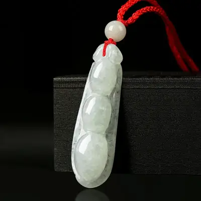 Natural Burma Jade Bean Pendant Green Ice Flower Piece