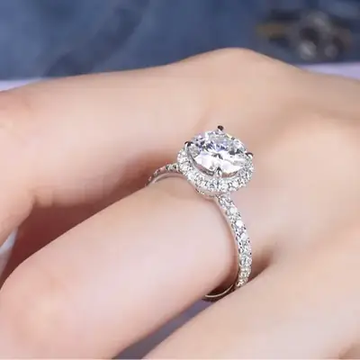 Platinum Moissanite Ring for Women 925 Sterling Silver