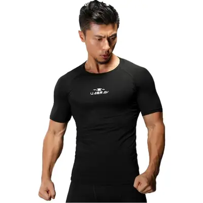Men Black Compression T-Shirt Quick Dry Sports Training