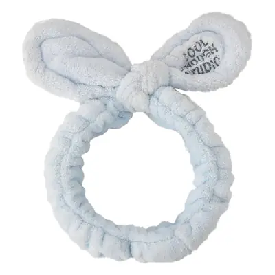 Plush Bow Hair Band for Girls White Blue Pom Pom