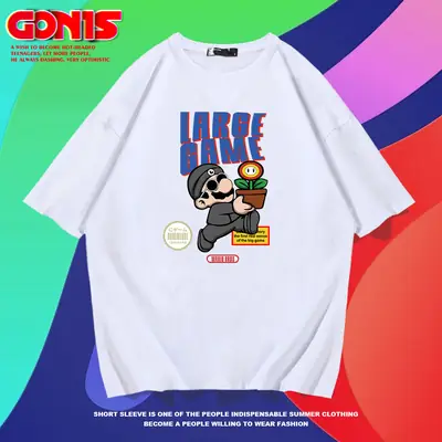 Men Women Anime Mario Running Print T-Shirt Yellow