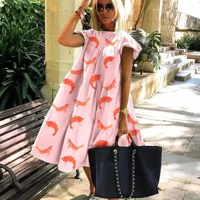 Black A-Shape Women's Dress with Tote Bag