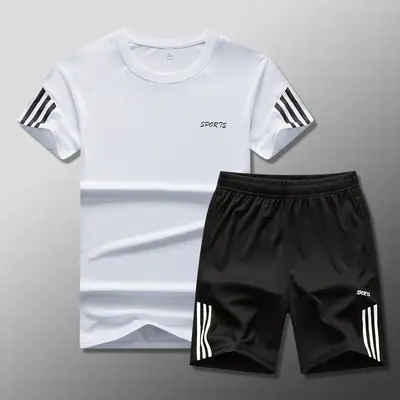 Men Black Three-Stripes Sports Shorts Set