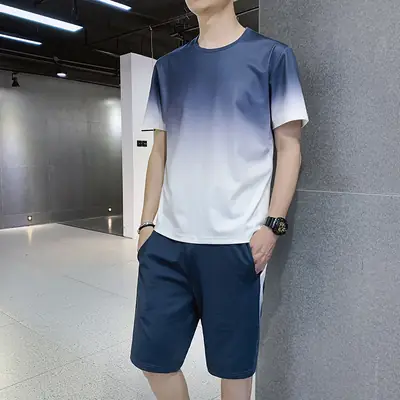 Men Gradient Shorts Suit Black White 2020