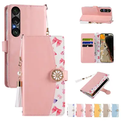 White Leather Phone Case with Magnetic Suction & Tassel