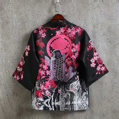 Men's Japanese Style Kimono Coat with Tropical Print