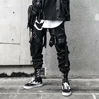 Men's Black Multi-Pocket Paratrooper Pants Fall Winter