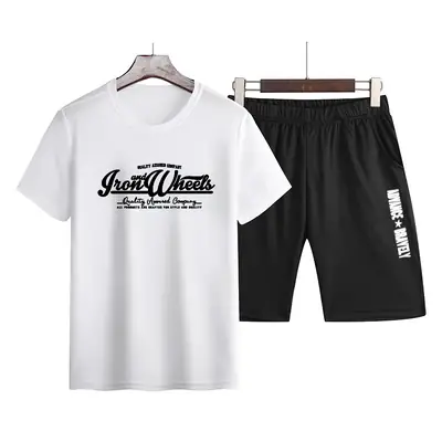 Men Green Printed Shorts Set Summer Casual Korean Style