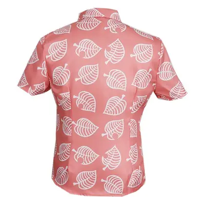 Unisex Leaf Patterned Pink Short Sleeve Shirt