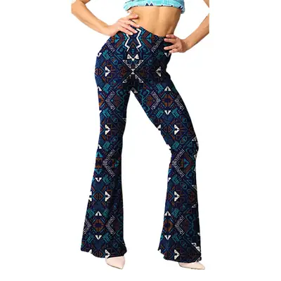 Green Printed Flared Pants for Women