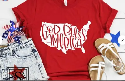 God Bless America Red T-Shirt Short Sleeve Menswear