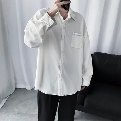Men Black Slim Fit Long Sleeve Shirt with Pocket