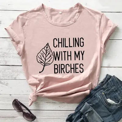 Chilling With My Birch Leaves T-Shirt Pink