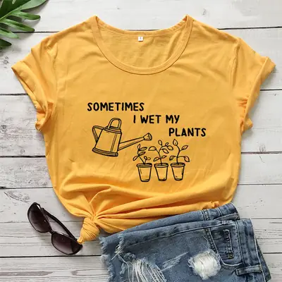 T-shirt "Sometimes I Wet My Plants" Grey Cotton