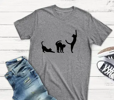 Grey Cat Three Cats Graphic T-Shirt Short Sleeve