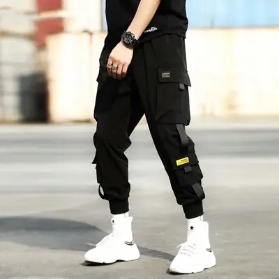 Men Black Ankle Pants National Fashion Streetwear