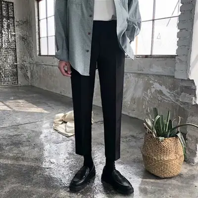 Men's Slim Fit Black Western Trousers Business Suit Pants
