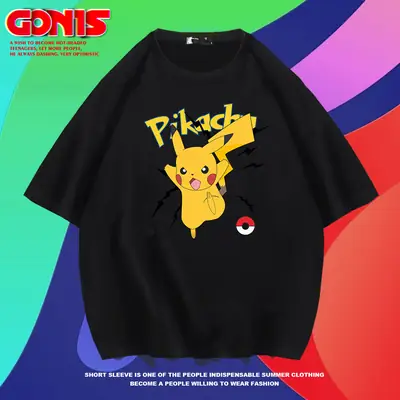 Pikachu Short Sleeve T-Shirt Black Men Women Summer