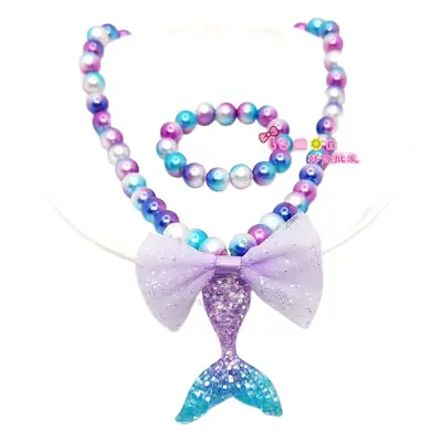 New Mermaid Tail Pearl Necklace Bracelet Women's Suit Shiny Fish Scale Bow First Jewelry