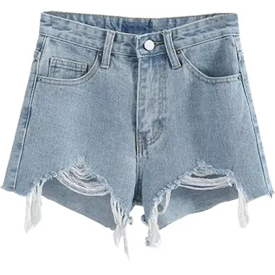 Women's Light Blue Ripped Denim Shorts High Waist