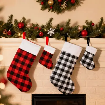 Cross-Border Christmas Stockings Red Black Plaid
