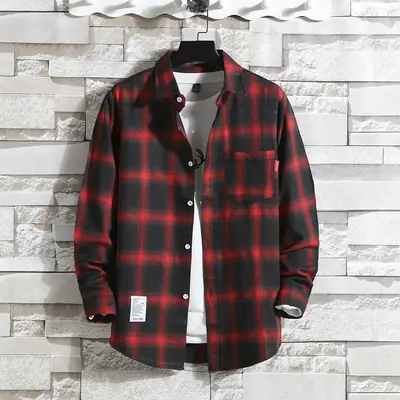 Men's Blue Plaid Long Sleeve Shirt Large