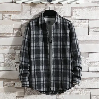 Men Plaid Woolen Jacket Winter Autumn Loose Fit