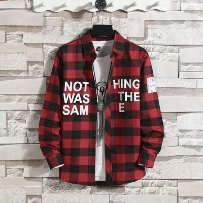 Men's Black White Plaid Long Sleeve Shirt Coat