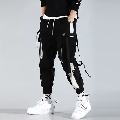 Men Cotton Hip-hop Drawstring Pants Beige