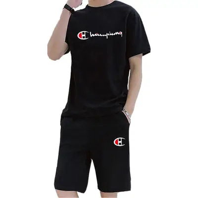 Men Champion Logo Bailing Shorts Set Red Black 2025