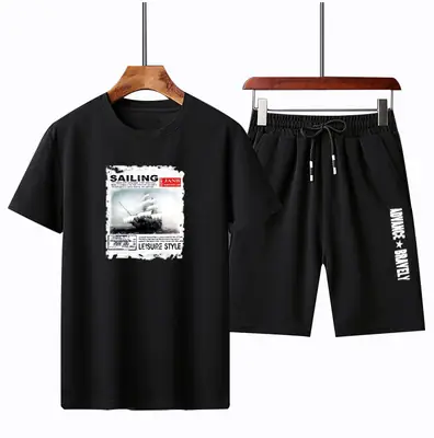 Men Running 2-Piece White Black Summer Shorts Set