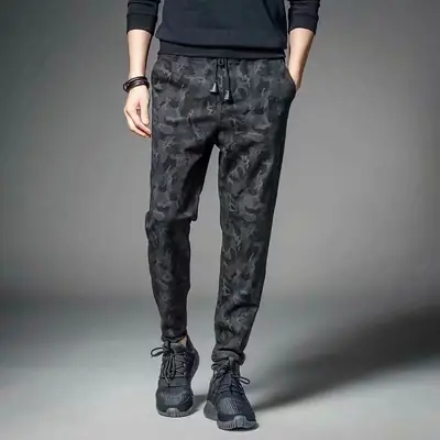 Men Black Striped Jogger Pants Large Size