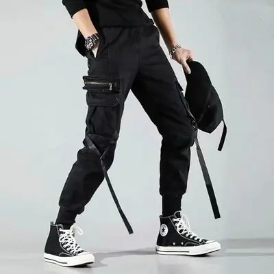 Men Black Tactical Trousers with Hidden Pocket