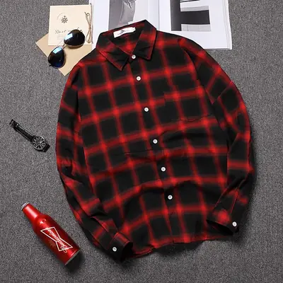 Korean Style Plaid Long Sleeve Shirt Set