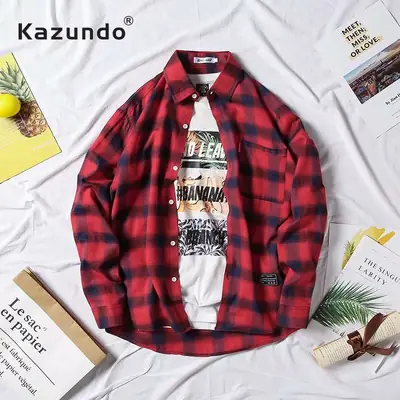 Kazundo Men's Red Plaid Fleece Jacket Unstitched