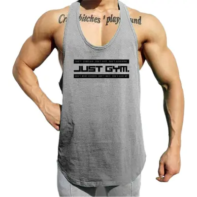 Men's Green Back Mesh Gym Vest Deep Digging I-Character