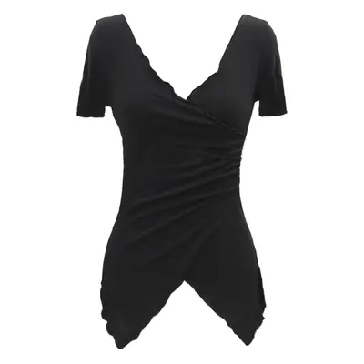 Women's White Cross Irregular Top with Long Sleeves