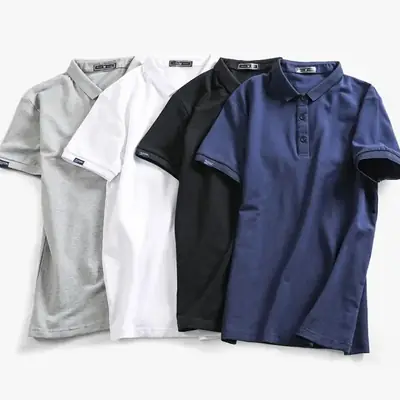 Men Navy Polo T-Shirt Short Sleeve Korean Style