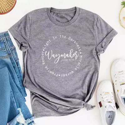 2023 Grey Letter Printed T-Shirt for Women