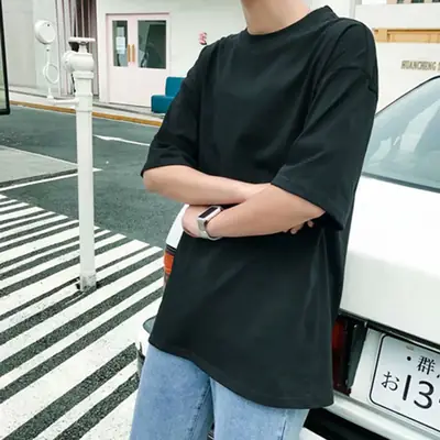 Men White Loose Round Neck T-Shirt 2020 Summer