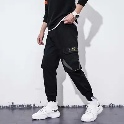 Men's Black Cargo Pants 5XL Loose Fit Casual Wear
