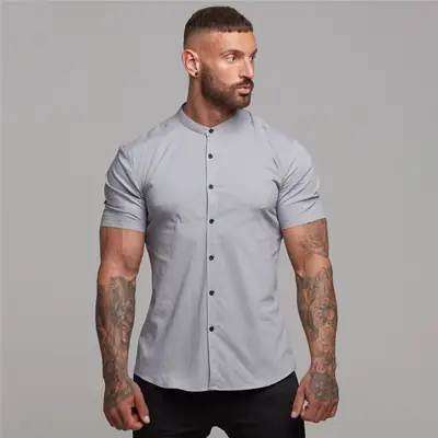Men's Black Elastic Slim Fit Fitness T-Shirt