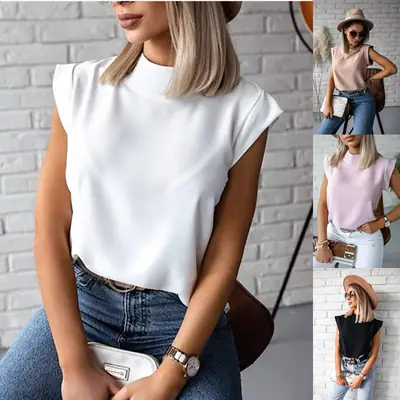 Women's Pink Sleeveless Collar Lip Print Top
