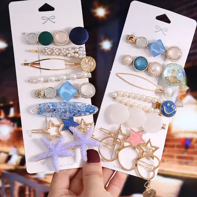 Korean Style Rhinestone Pearl Hairpin Set for Women