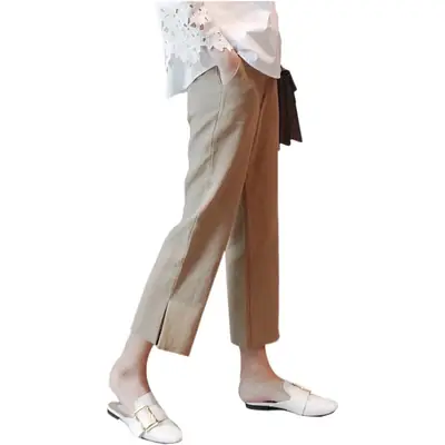 Women High Waist Linen Split Ankle Pants Large