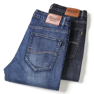 Men Slim Fit Wash Denim Trousers Winter Stretch